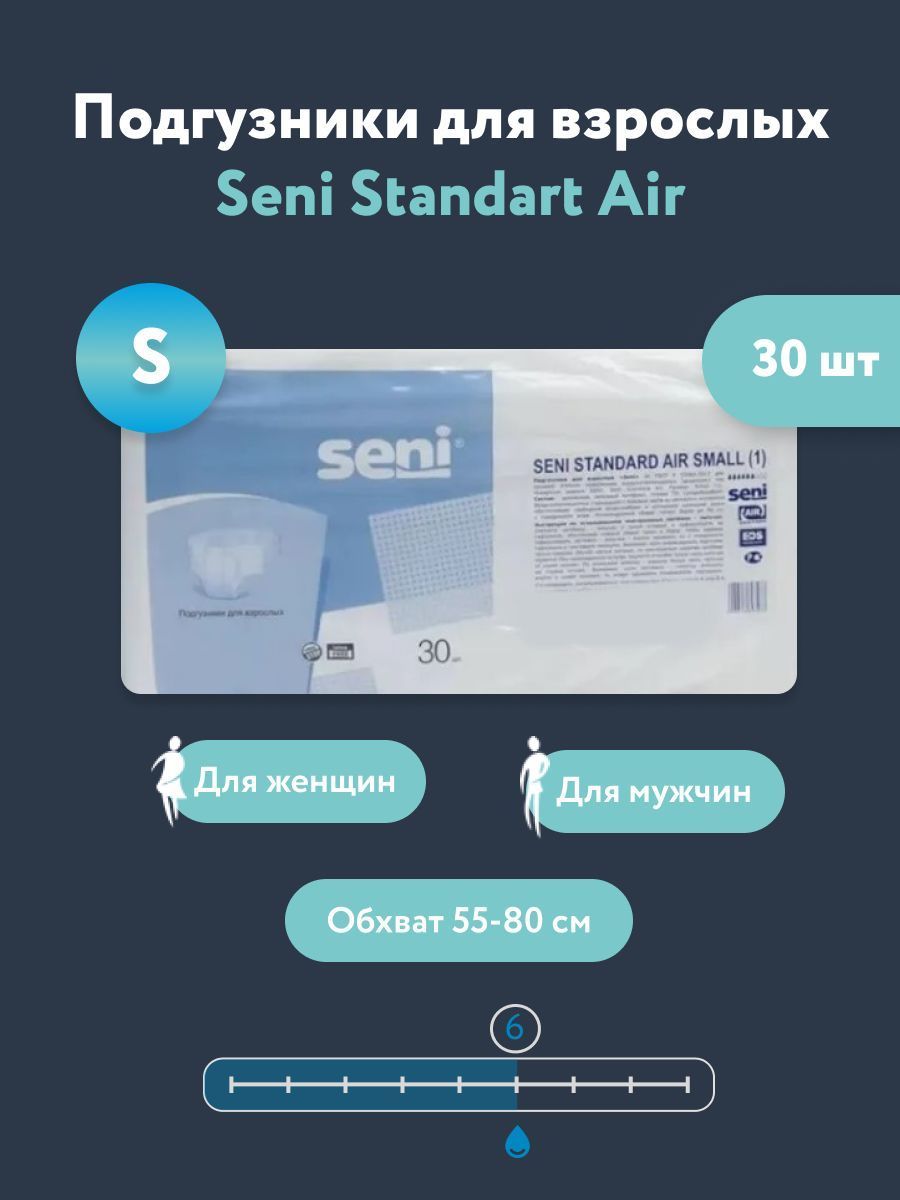 Подгузники взрослые seni 30 шт. Подгузники Seni Standard Air small 1 размер. Seni Standart Air подгузники д/взрослых 30. Seni Standard Air 30 шт.