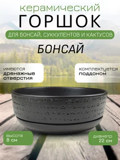 Горшок для бонсай, суккулентов и кактусов с поддоном D22см