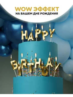 Свечи для торта буквы золотые HAPPY BIRTHDAY