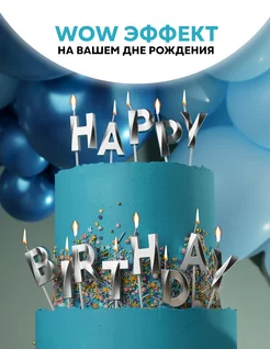 Свечи для торта буквы серебряные HAPPY BIRTHDAY