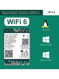 Сетевая карта M.2 Wi-Fi 6 + BT 5.2 чипсет MediaTek MT7921K