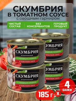 Скумбрия с овощным гарниром в томатном соусе, 185 г - 4 шт